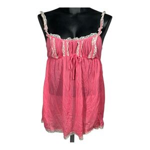 Victoria's Secret Babydoll Sheer Pink Nylon Fabric Nightie Medium Lace Trim